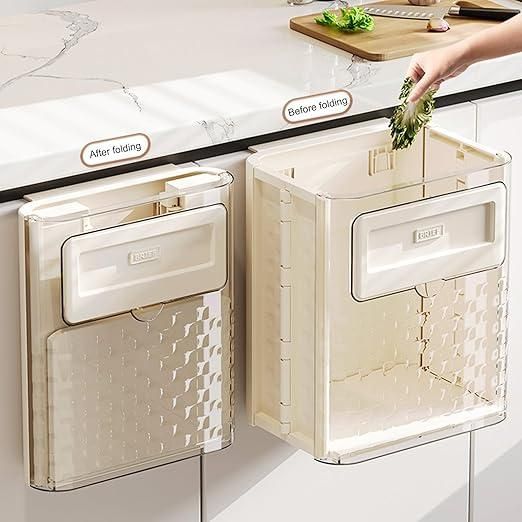 Foldable Wall-Mounted Kitchen Trash Bin – Space-Saving Hanging Waste Basket for Cabinets, Car & More