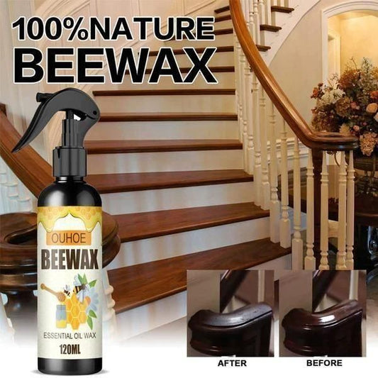 Natural Beeswax Wood Polish & Cleaner Spray – 2 Bottles + 1 Trigger | Deep Cleans & Restores Shine | 120ml Each