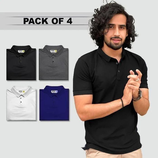 Premium Poly-Matte Solid Polo T-Shirts for Men – Half Sleeves, Set of 4